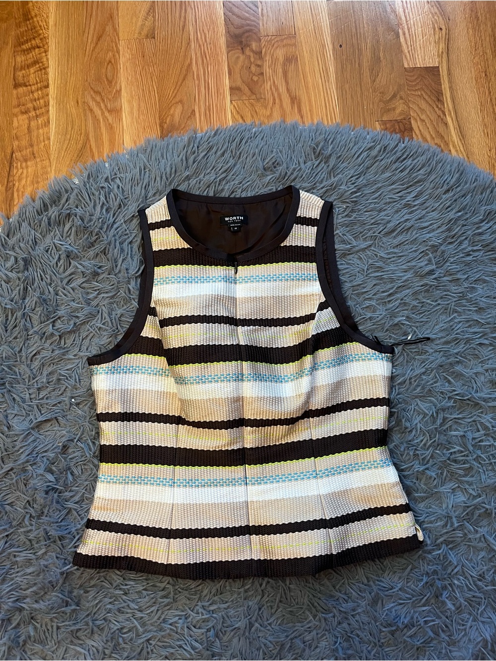 Worth New York Striped Knit Sleeveless Structured Top Size 10